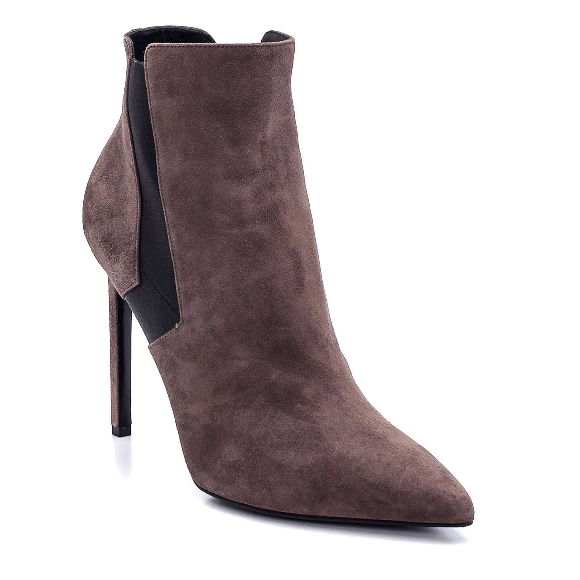 Yves Saint Laurent - Grey Suede Elasticated Sides Pointed Toe Ankle Boots